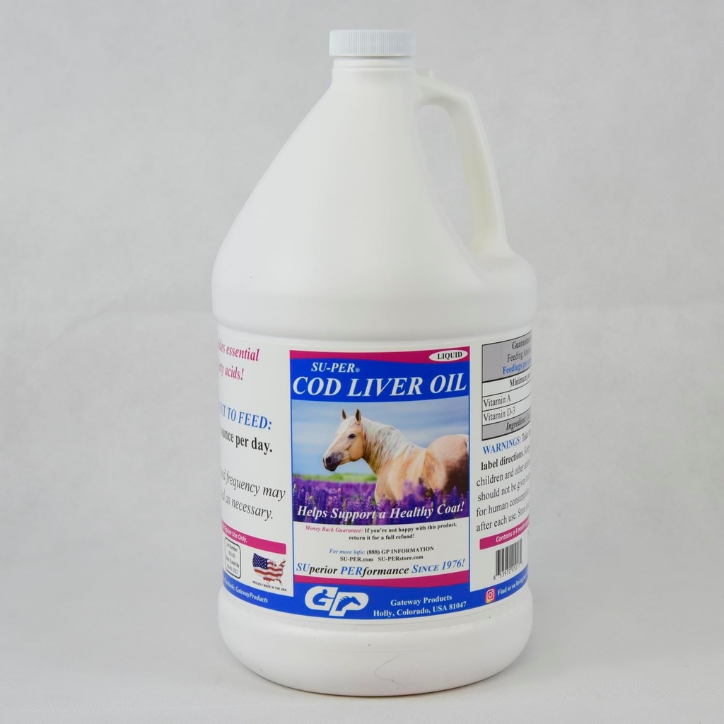 SU-PER Ad Liver Oil for Horses - Horse Oil Supplement with Essential Fatty Acids, Omega 3, Vitamins A & D - Sağlıklı At Ön & Cilt - 1 Gallon, 4 Ay Supply