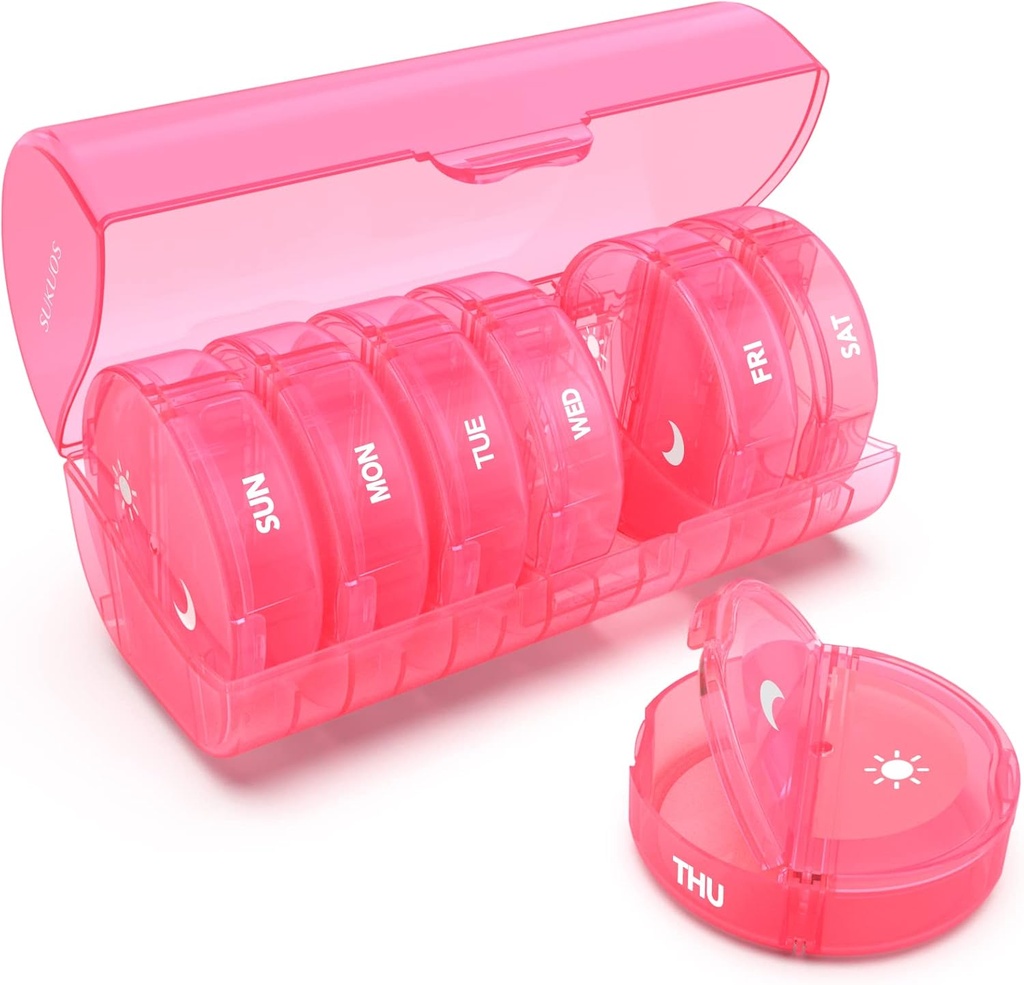 Haftalık Pill Organizer 7 Day 2 Times a Day, Sukuos Büyük Seyahat Pill Box for Pills /Vitamin/Fish Oil /Supplements, Daily Medicine Organizer Box, BPA Free Pill Case, Easy to Clean