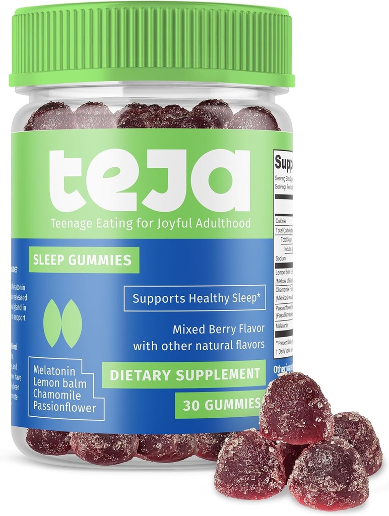 TEJA Sleep Gummies for Friends and Yetişkinler, 0.3 mg Melatonin Chewable Gummy, Melatonin Chewable, 30 Gummiess