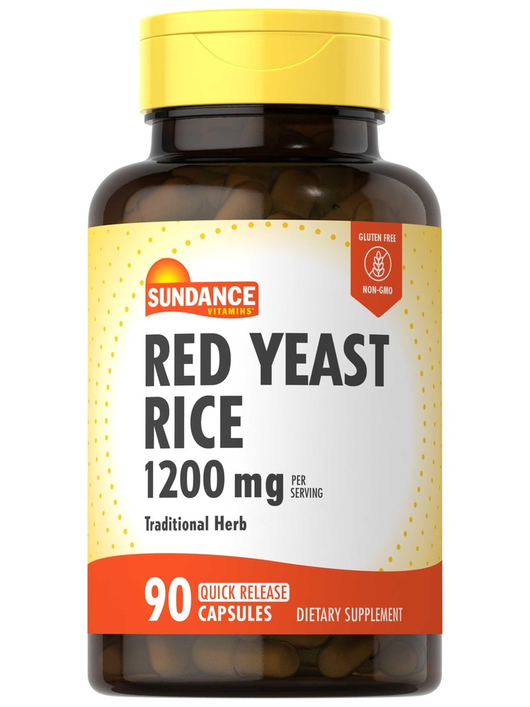 Sundance Red Yeast Rice Capsules | 1200 mg | 90 Kont | Geleneksel Herbal Supplement | Non-GMO ve Gluten Ücretsiz Formula
