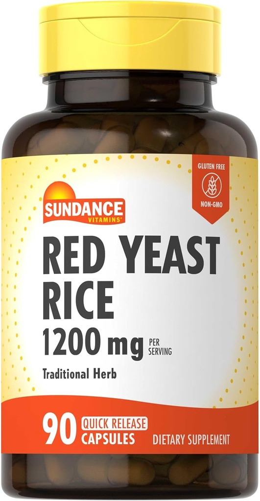 Sundance Red Yeast Rice Capsules | 1200 mg | 90 Kont | Geleneksel Herbal Supplement | Non-GMO ve Gluten Ücretsiz Formula