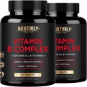 B Kompleks - Tüm Temel B Vitaminleri - B1, B2, B3, B5, B6, B7, B9, B12 ve Biotin - Süper B Kompleksleri Enerji için, Immunity Support - 180 Tabletler