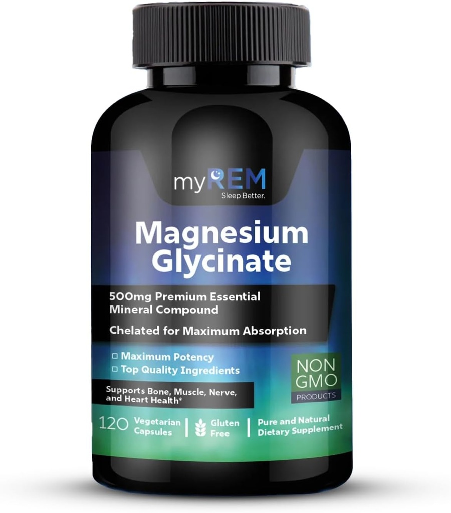 Γλυκινικό μαγνήσιο, 500mg Premium Ουσιαστικό Ορυκτό Σύνθετο, Χηλικό για Maxium Απορρόφηση, Υποστηρίζει τα οστά, τους μύες, τα νεύρα, και την υγεία της καρδιάς (60 εξυπηρετούν)