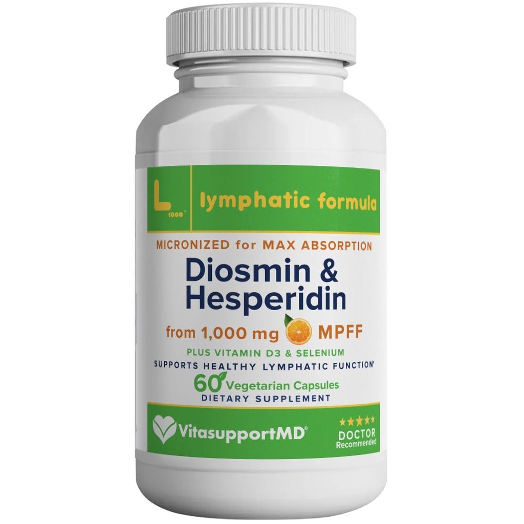 Lymphatic Formula, Diosmin Hesperidin 1000 mg Lymphatic Drage Supplement, Lymph System Support & Detox, Micronized MPFF Kompleks D3 & Selenium for Immune Health, 60 Capsules