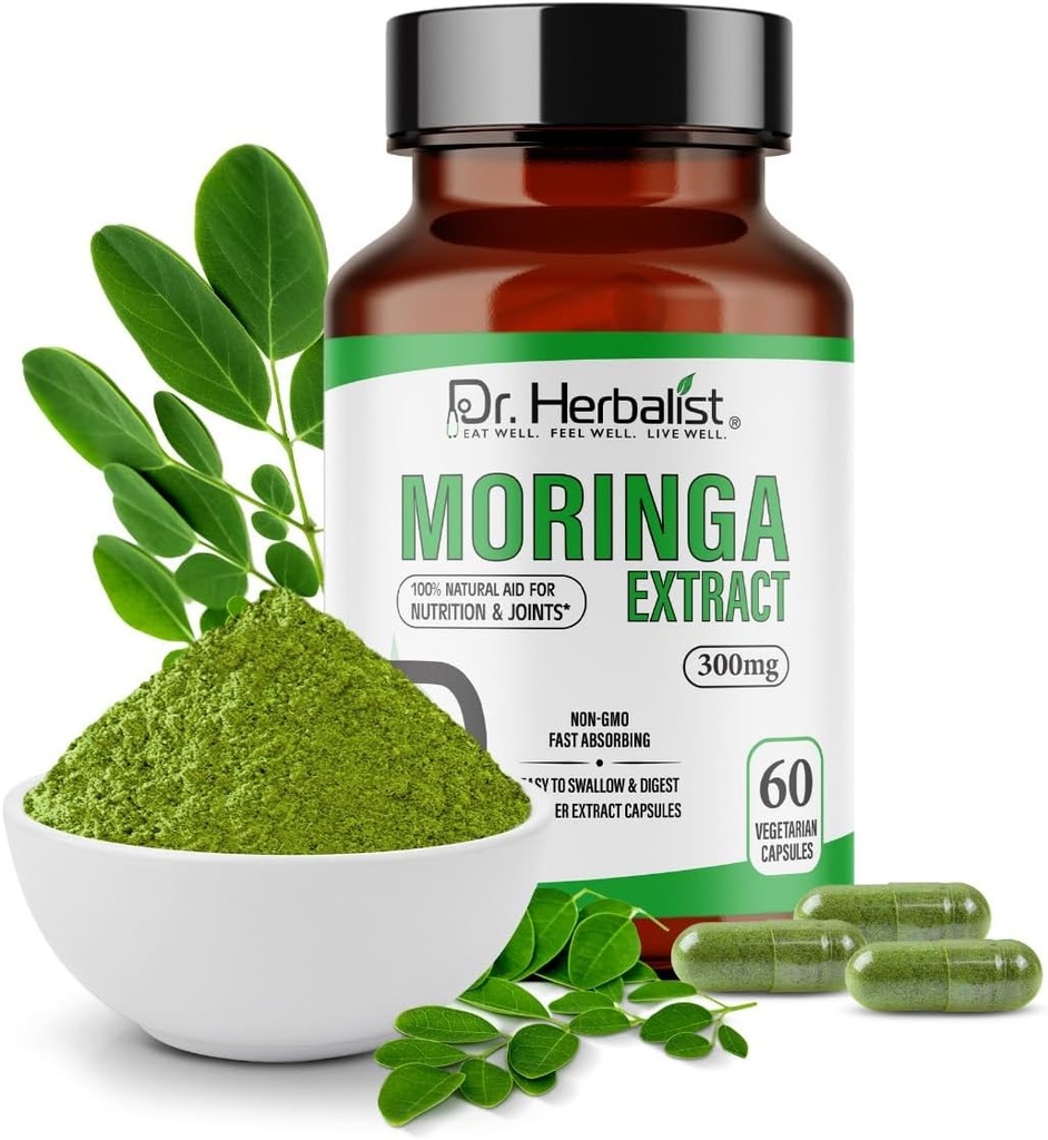 Dr. Herbalist Moringa Oleiferadüksiyon 300 mg – 60 Vegan Capsules | 10:1 (3,000 mg Raw Leaf Eq) | Max Strength Superfood Supplement