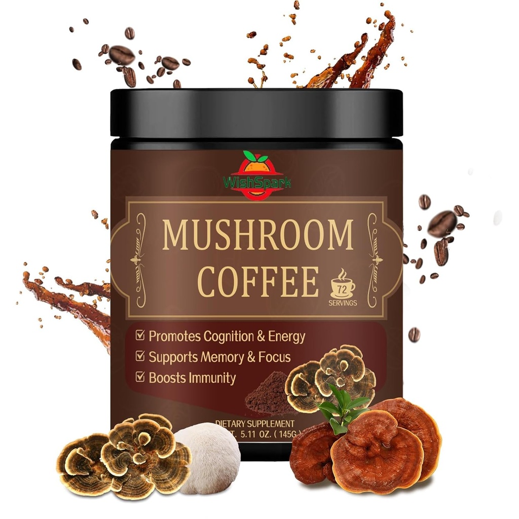 Mushroom Coffee - 5 Mushroom Adaptogen Mix - Lion's Mane Mushroom, Reishi, Cordyceps, Chaga ve Türkiye Tail - Instant Mushroom Coffee for Gut Health, Immunity and Brain Boost-5.11 oz