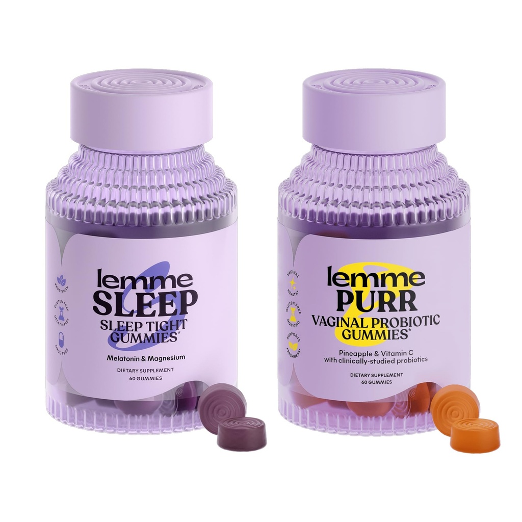 Lemme Sleep & Purr Sche - Sleep Gummies, bir Drug-Free Nighttime Aid & Purr Vaginal Probiyotik Gummies for Women - Gluten Free, Gelatin Free, Non-GMO - 60 Count Every