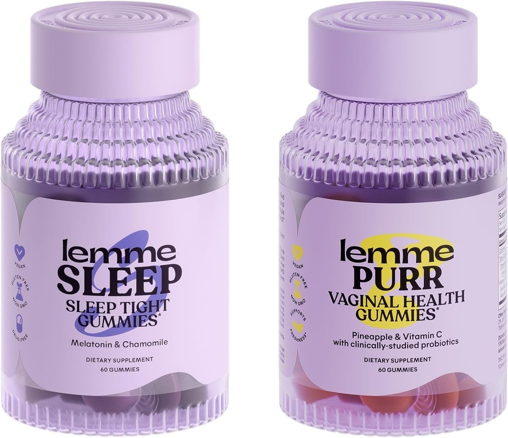 Lemme Sleep & Purr Sche - Sleep Gummies, bir Drug-Free Nighttime Aid & Purr Vaginal Probiyotik Gummies for Women - Gluten Free, Gelatin Free, Non-GMO - 60 Count Every