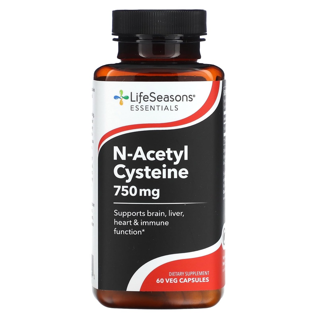 LifeSeasons Essentials N-Acetyl Cysteine (NAC) - Υποστηρίζει τον εγκέφαλο, το συκώτι, την καρδιά και την ανοσοποιητική λειτουργία - Συμπλήρωμα αποτοξίνωσης - Ενισχύει την ανοσία & την υγεία των νεφρών - 60 κάψουλες