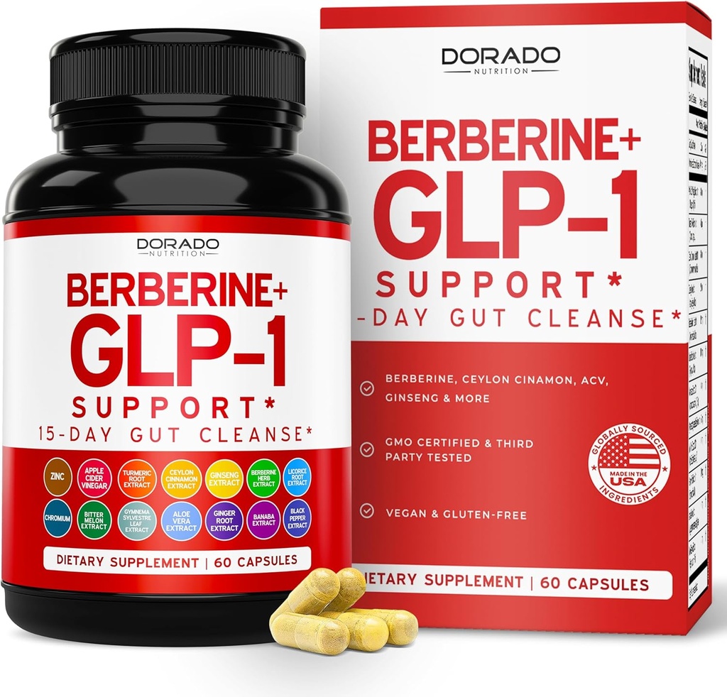 GLP-1 Supplement 14 in 1 Formula (GLP1 Supplement with Berberine, ACV, Chromium, Ceylon Cinnamon, Turmeric & More) Destek Gut Health & Metabolism - Üçüncü Parti Test Edildi, Vegan Güvenli & ABD Made