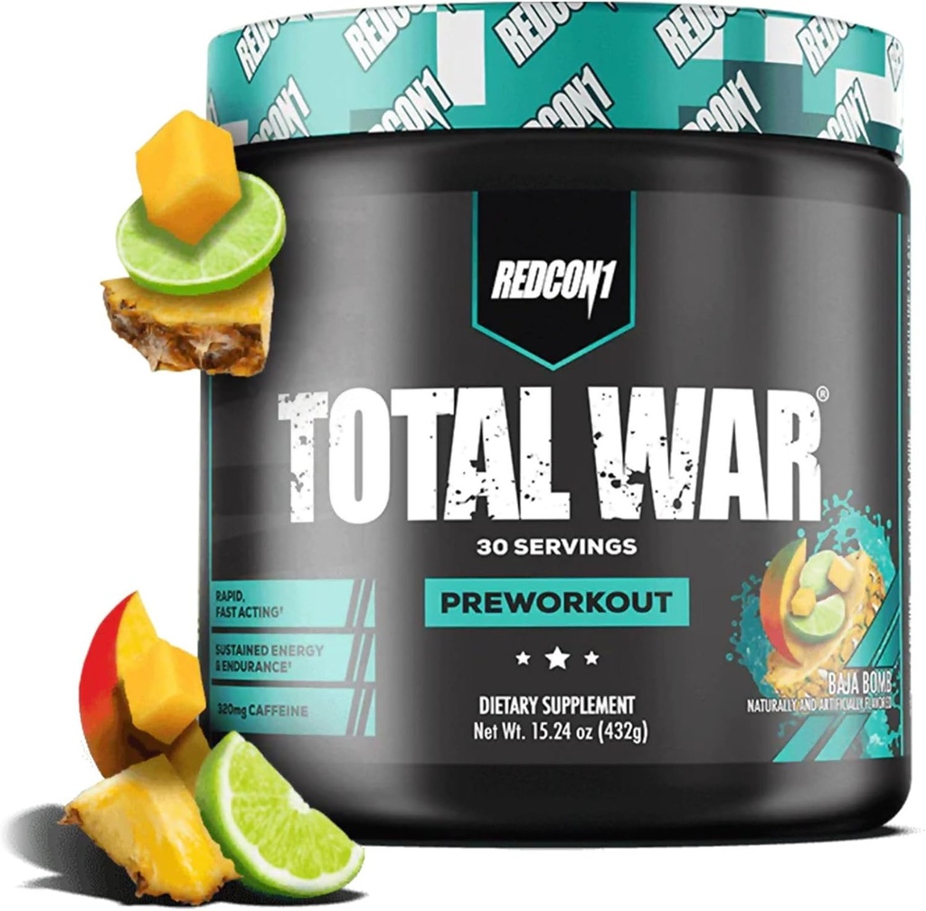 REDCON1 Total War Pre Workout, Baja Bomb - Beta Alanine + Citrulline Malate Keto Friendly Preworkout for Men & Women with 320mg of Caffeine - Fast Acting (30 hizmet)