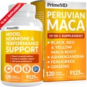 PrimeMD 19-in-1 Peruvian Maca Root Capsules - 9125 mg Ashwagandha Supplements with Maca Fenugreek and Ginseng for Mood, Hormon & Performans Desteği (120 Capsules)