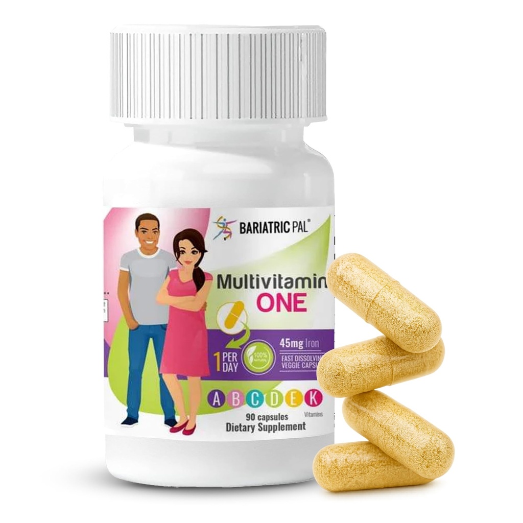 BariatrikPal Multivitamin ONE 1 per Day! Bariatrik Multivitamin Capsule 45 mg of Iron | Easy to Swallow | Bariatrik Cerrahi Hastaları için Vitamin | 90 Kont (3 Ay Supply)