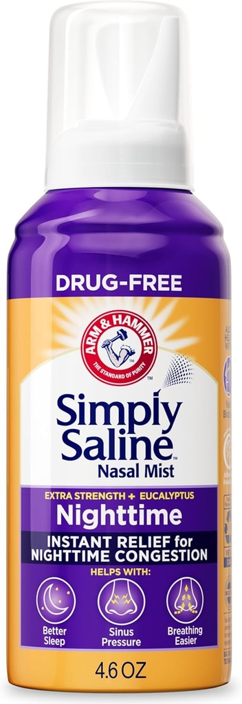 ARM & HAMMER Απλά αλατισμένο νύχτα χωρίς ναρκωτικά για Nasνική συμφόρηση τη νύχτα, επιπλέον δύναμη, ηρεμώντας ευκάλυπτος, ασφαλές στη χρήση με Rx και εξωχρηματιστηριακά, για ενήλικες και παιδιά ηλικίας 2+, 4,6 oz (129 g)
