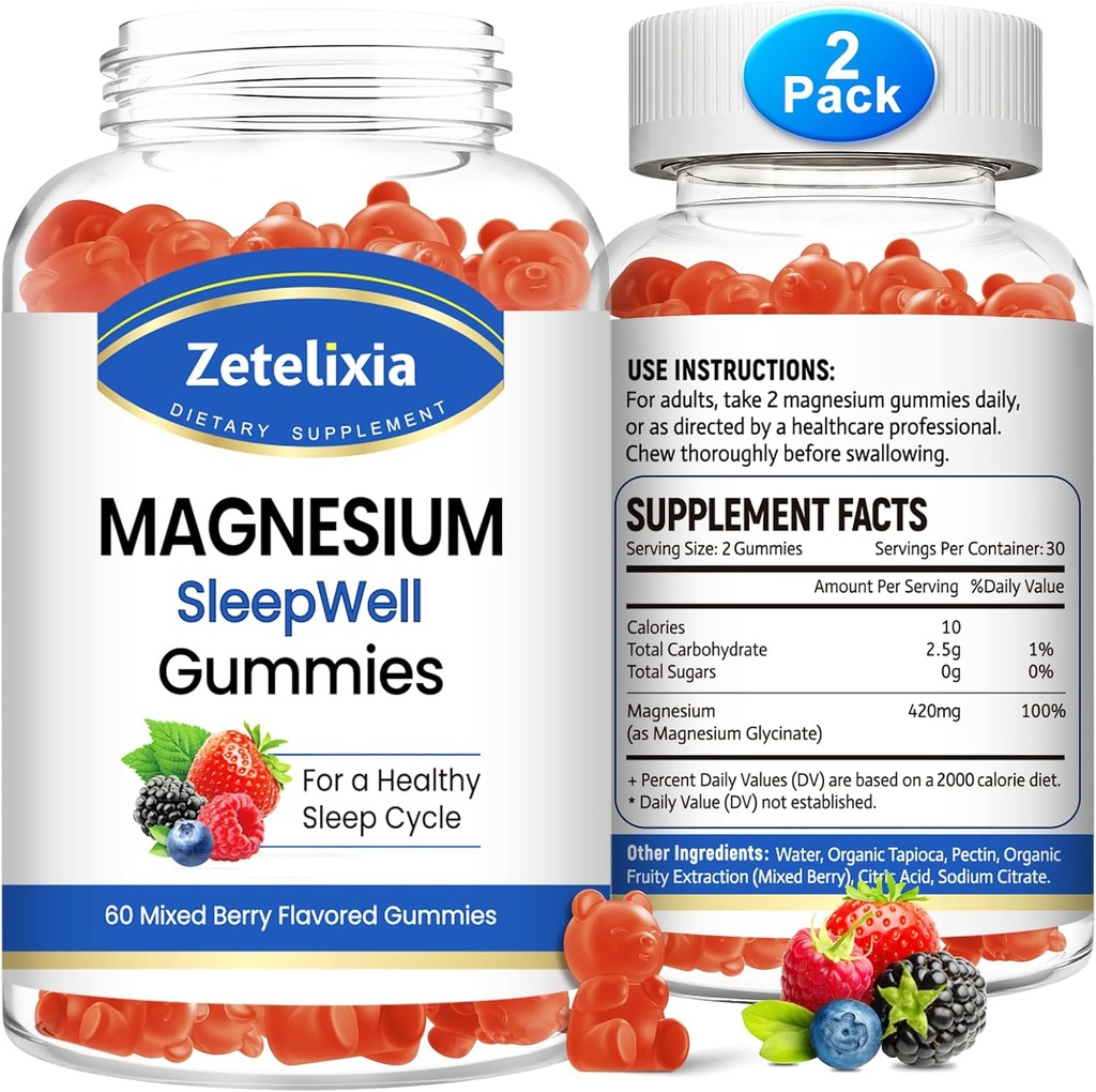 Magnezyum Glycinate Gummies, High Abors Magnezyum Supplement for Yetişkinler Kids, Relaxation, Brain, Muscle & Bone Support, Melatonin Free, Sugar Free, Karma Berry Flavor, 120 Cts