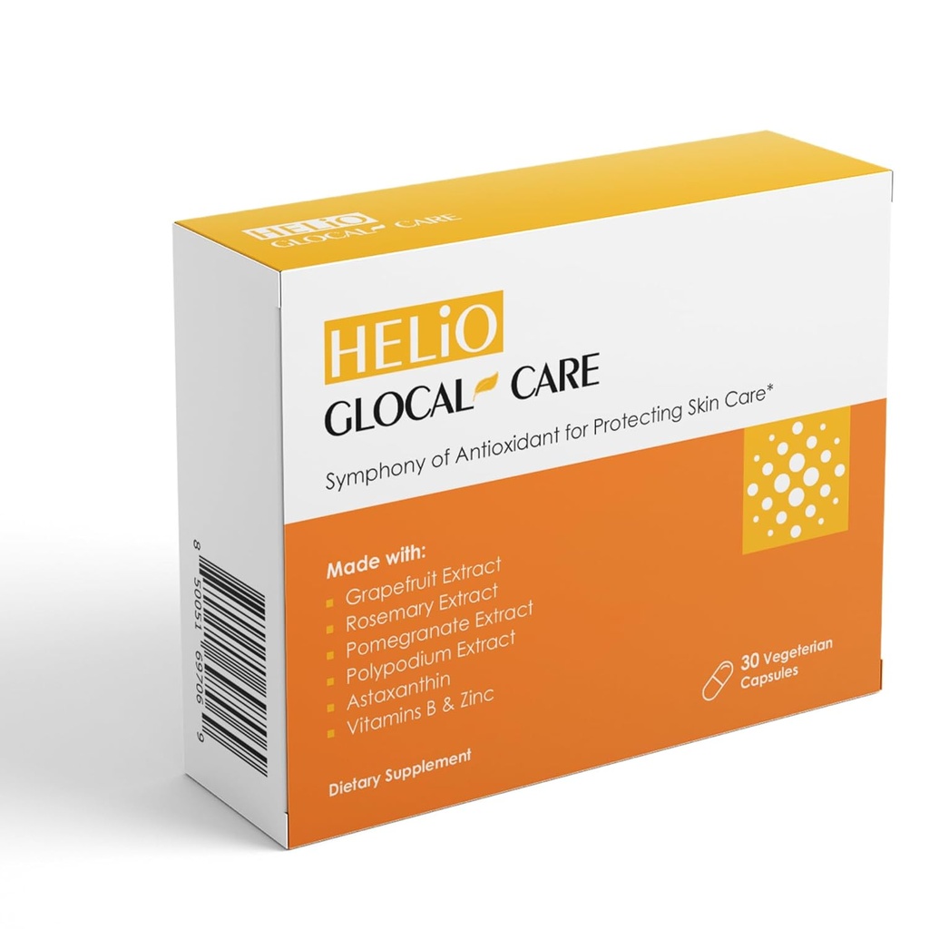 GlocalCare Helio – Antioksi-Rich Sun Defense & Skin Rejuvenation Supplement with Polypodium, Nutroxsun, Astaxanthin & Pomegranate Extract - Fights Photoaging & Oxidative Stress - (30 Capsules)