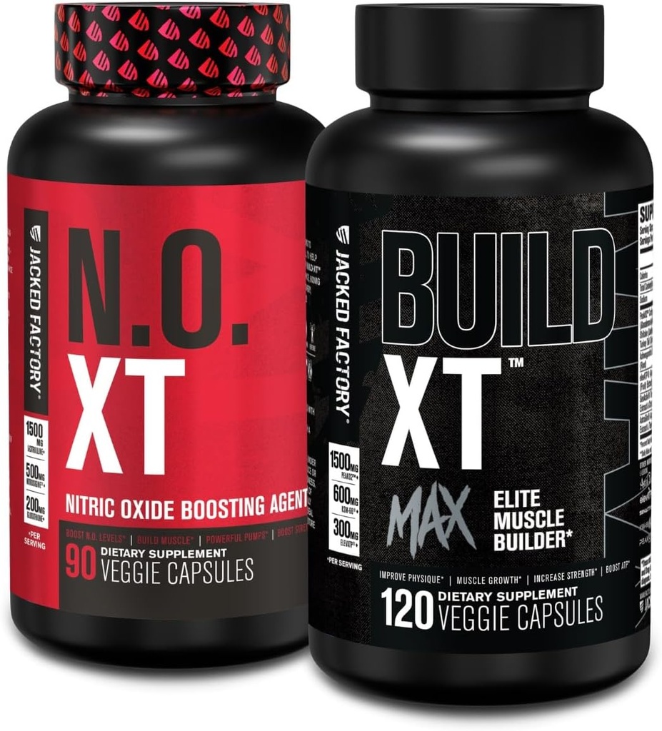 Jacked Factory N.O. XT Nitrik Oksit Supplement (90 Kont) & XT Max Elite Muscle Builder (120 Count) inşa