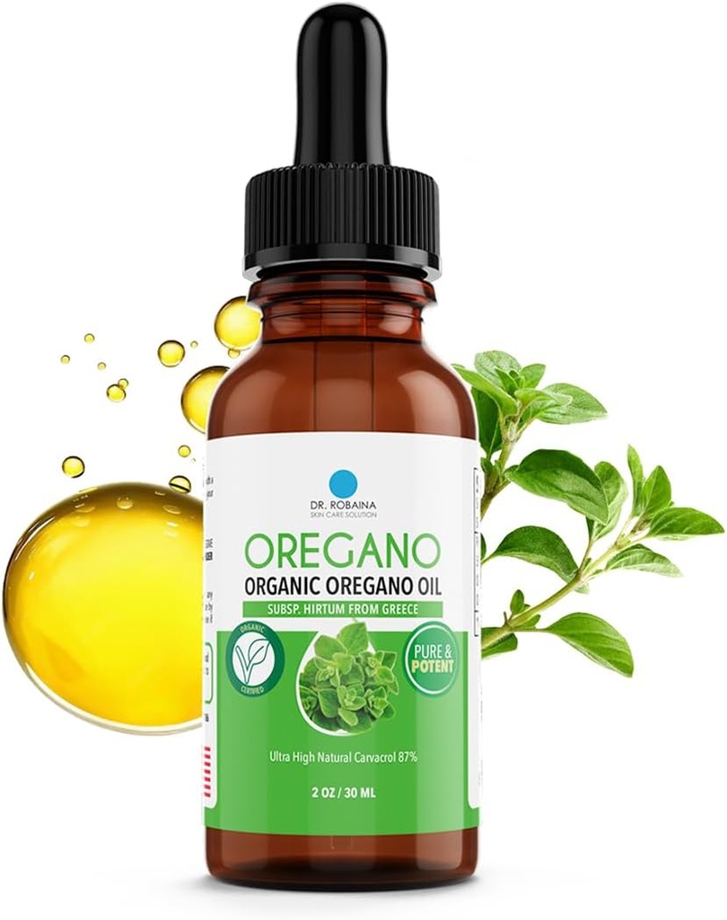 Dr. Robaina Organik Oregano Drops  87 Carvacrol - Wild Yunan Oregano (Hirtum) EVOO'da Soğuk - 432 Hizmet - Immune & Digestive Support - Alkol-Free, Vegan, Non-GMOMO