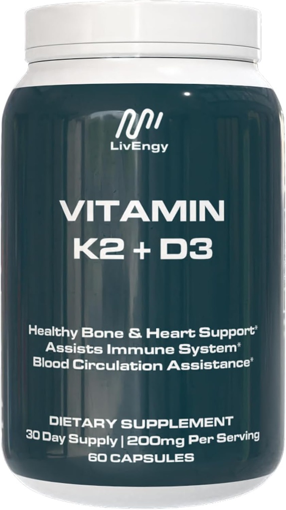 K2 D3 Tamam - Yüksek Lisans - Destekler Bone, Heart, Immune Health - Non-GMO, Gluten-Free, Vegetarian - 60 Capsules (60 Hizmet) - Premium Quality K2+D3 Formula