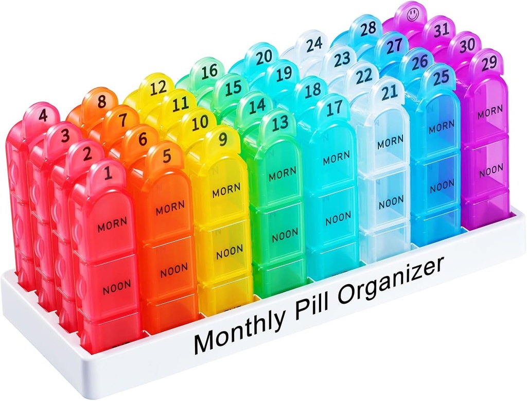 Zoxy Monthly Pill Organizer 3 Times a Day, One Moon Pill Box Organizer Morn-Noon-Eve, 30 Day Pill Case for Travel, 31 Günlük Tıp Tüm Meds için 32 Yeniden Yapılanmalarla Organize Edilecek