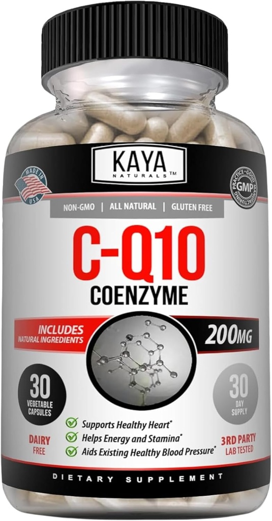 Kaya Naturals - CoQ10 συμπλήρωμα αντιοξειδωτικό δύναμης - Βοηθήματα στην καρδιακή υγεία και την ανοσοποιητική λειτουργία - Επαναφέρει την καθημερινή παραγωγή κυττάρων και ενέργειας - 30 κάψουλες λαχανικών Co-Q10