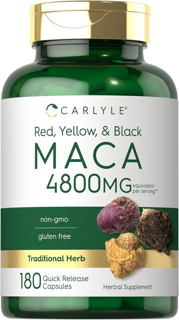 Carlyle Maca Root Capsules for Women & Men | 4800 mg | 180 Kont | Yüksek Potency | Non-GMO & Gluten Ücretsiz Supplement Supplement