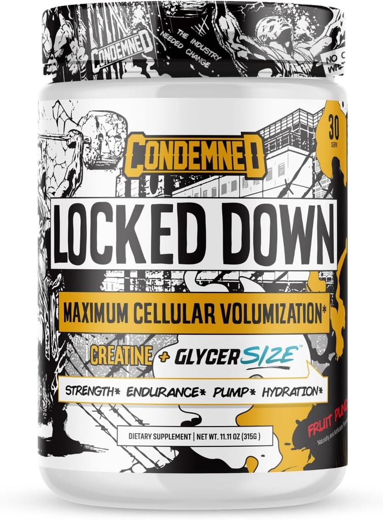 CONDEMNED Labz Locked Down | Kretine Performans Kompleksi | Kretine Monohidrat, Glycerol, Taurine | Gelişmiş Hydration, Energy & Stamina | 30 Servisler (Fruit Punch)