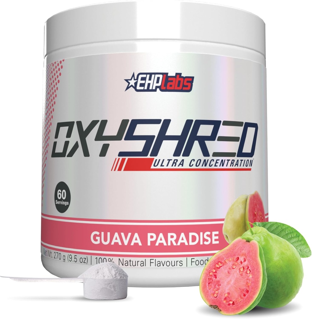 EHP Laboratuvarları OxyShred Pre Workout Toz & Kedding Supplement - L Glutamine & Acetyl L Carnitine, Enerji Boost Drink - Guava Paradise, 60 Hizmetler