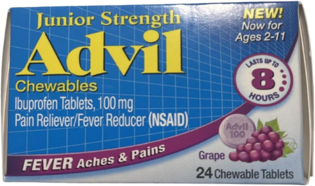 Advil Junior Chewable Ibuprofen Tabletleri, Grape 100 mg, 24 Tabletler Her (Görünen 5)