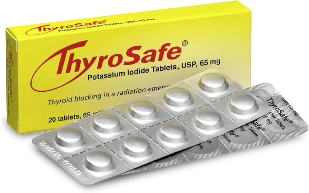 65mg Potassium Iodide Tablets (20 Pack) - Protects Your Thyroid from Nuclear Radiation Exposure