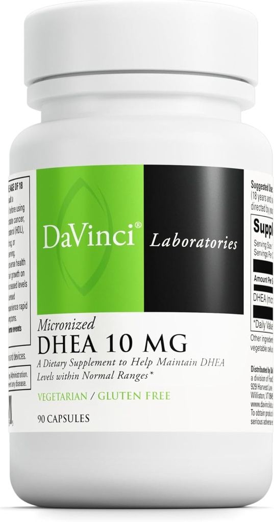 DAVINCI Laboratuvarları Mikronized DHEA 10 mg - Sağlıklı Ağlama, Hormon Dengesi, Beyin Sağlığı, Tiroid Fonksiyonu ve Daha Fazlası - Vejetaryen, Gluten-Free - 90 Capsules