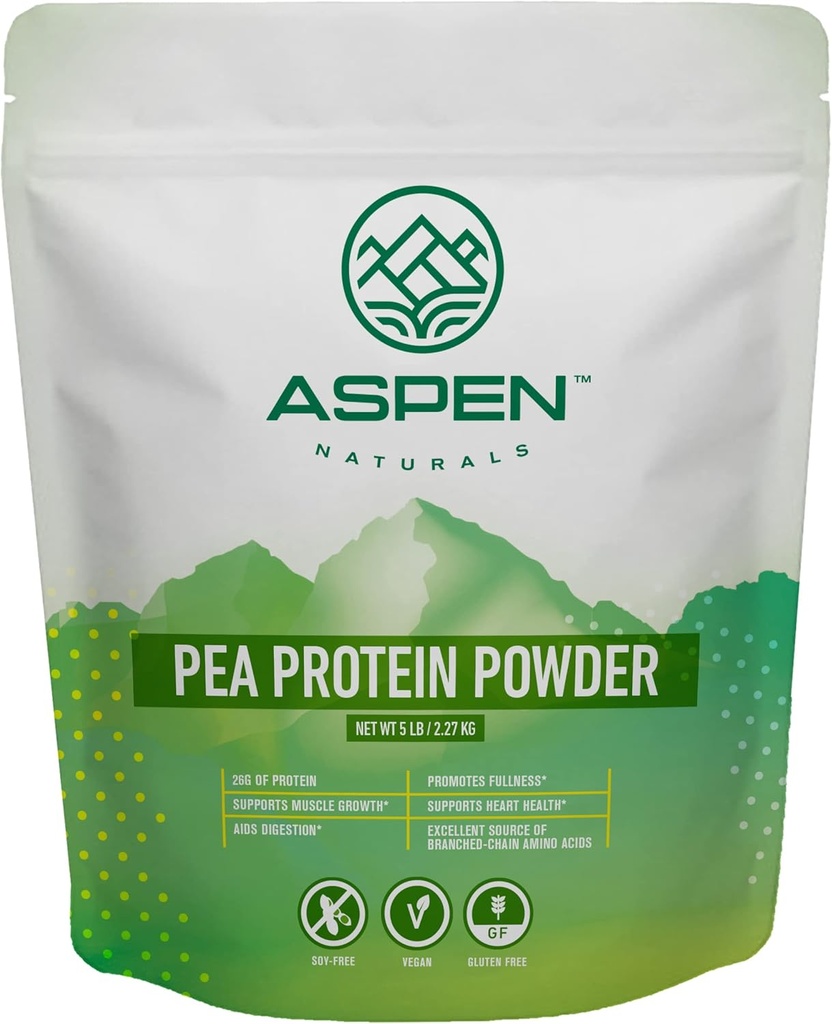 Aspen Naturals Pea Protein Toz 5 Lb – Kas Büyüme, Digestion, Fullness & Heart Health Support | Unflavored, Plant Based, Soy- & Gluten-Free, Non-GMO, Vegan, Keto & Low Carb | 26g