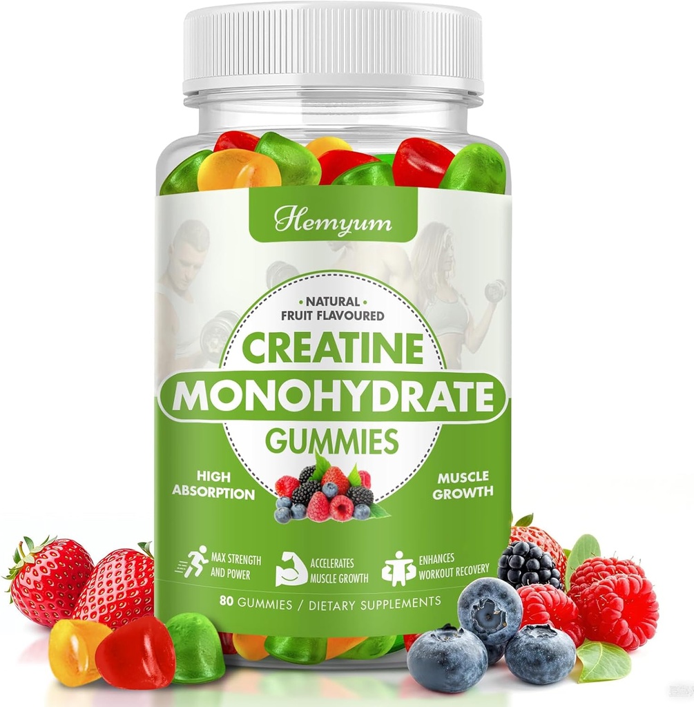 Kretine Monohidrat Gummies - Kadınlar için 5gtine, Geliştirilmiş Kas Güçlü, Boost Focus ve Endurance, Muscle Builder,L-Taurine + Vitamin B12,Vegan, Gluten-Free 80 Count