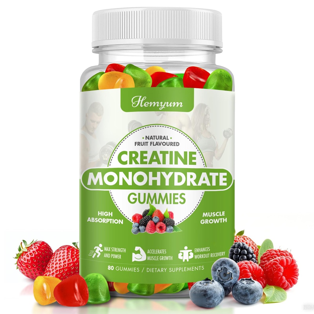Kretine Monohidrat Gummies - Kadınlar için 5gtine, Geliştirilmiş Kas Güçlü, Boost Focus ve Endurance, Muscle Builder,L-Taurine + Vitamin B12,Vegan, Gluten-Free 80 Count