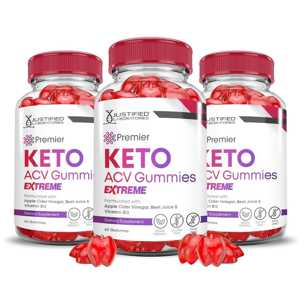 Justified Laboratories (3 Pack Premier Keto ACV Gummies Advanced Kilo Kayıp Extreme 2000MG Premier Formulated with Pomegranate Beet Juice B12 Vegan Non GMO 180 Gummys