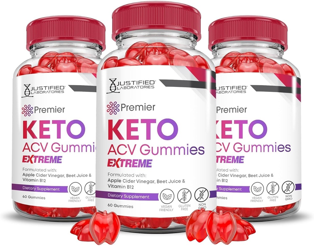 Justified Laboratories (3 Pack Premier Keto ACV Gummies Advanced Kilo Kayıp Extreme 2000MG Premier Formulated with Pomegranate Beet Juice B12 Vegan Non GMO 180 Gummys