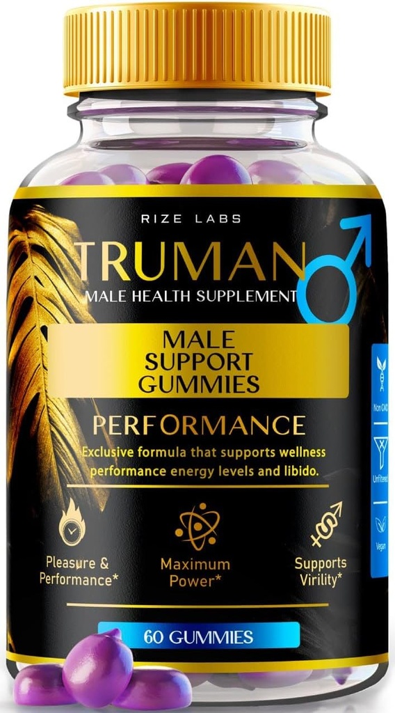 Laboratuvarları Truman Gummies, Gerçek Erkekler için Truman Erkek Gummies, Trueman Plus Performansı, Tüm Doğal Premium Supplement Enerji ve Stamina, Resmi Formula (60 Gummies)