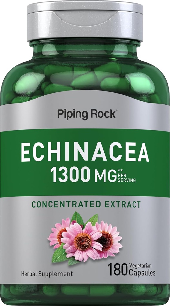 Piping Rock Echinacea Extract Capsules 1300 mg | 180 Count | Herbal Supplement | Vegetarian, Gluten Free, Non-GMO
