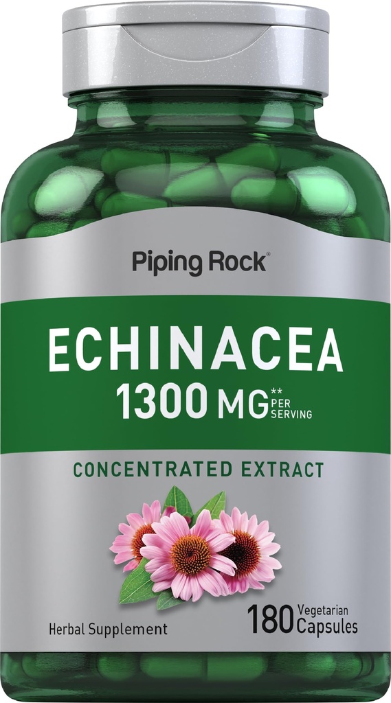 Piping Rock Echinacea Extract Capsules 1300 mg | 180 Count | Herbal Supplement | Vegetarian, Gluten Free, Non-GMO