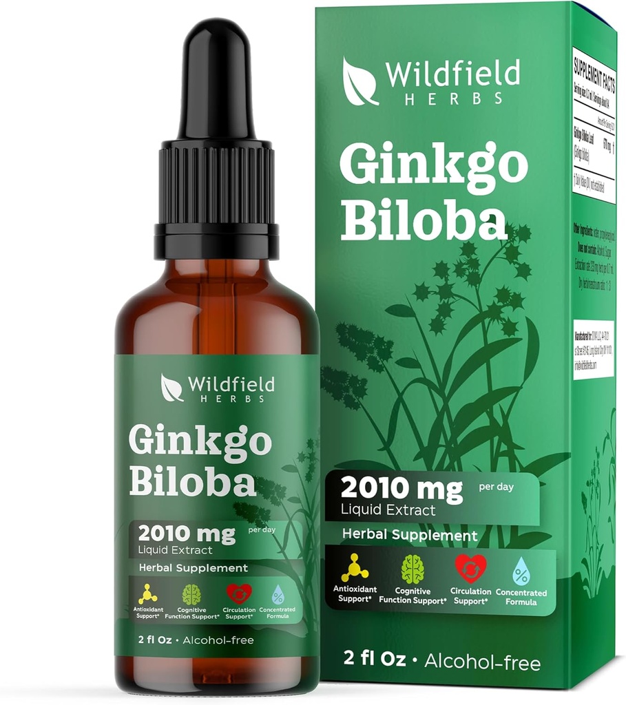 Ginkgo Biloba Extract Drops Liquid 2000 mg (Ginkgo biloba L.) Herbal Supplement Absorbs Better Than Capsules, 1 Ay Supply, 84 Hizmet, Alkol Özgür Tincture - 2 Oz, Pack of 1
