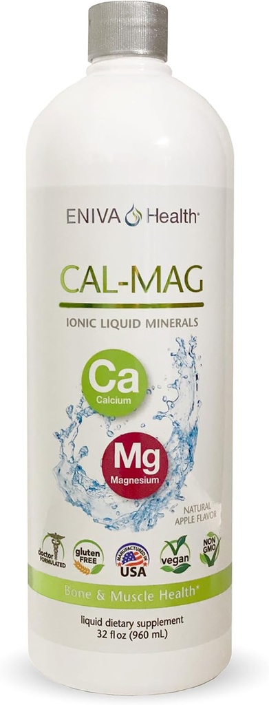 Liquid Ionic Calcium Magnesium Supplement (32oz) Healthy Bones, Hair, Nails and Body. Doctor Formulated. Zero Calories. Zero Sugar. by Eniva Health.