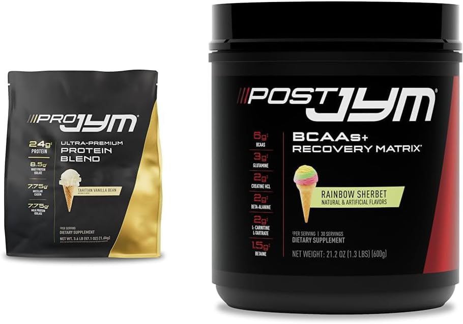JYM Supplement Science PRO JYM 45 Servings - Tahitian Vanilla Bean & - Post-Workout with BCAA's, Glutamine, Creatine HCL, Beta-Alanine, and More Rainbow Sherbert Flavor, 30 Servings, 21.2 oz.