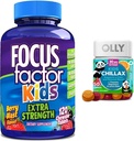 Focus Factor Kids επιπλέον δύναμη καθημερινά μασώμενη υγεία του εγκεφάλου υποστήριξη + OLLY παιδιά chillax ήρεμα μάσημα, 50 κόμης