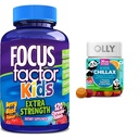 Focus Factor Kids επιπλέον δύναμη καθημερινά μασώμενη υγεία του εγκεφάλου υποστήριξη + OLLY παιδιά chillax ήρεμα μάσημα, 50 κόμης