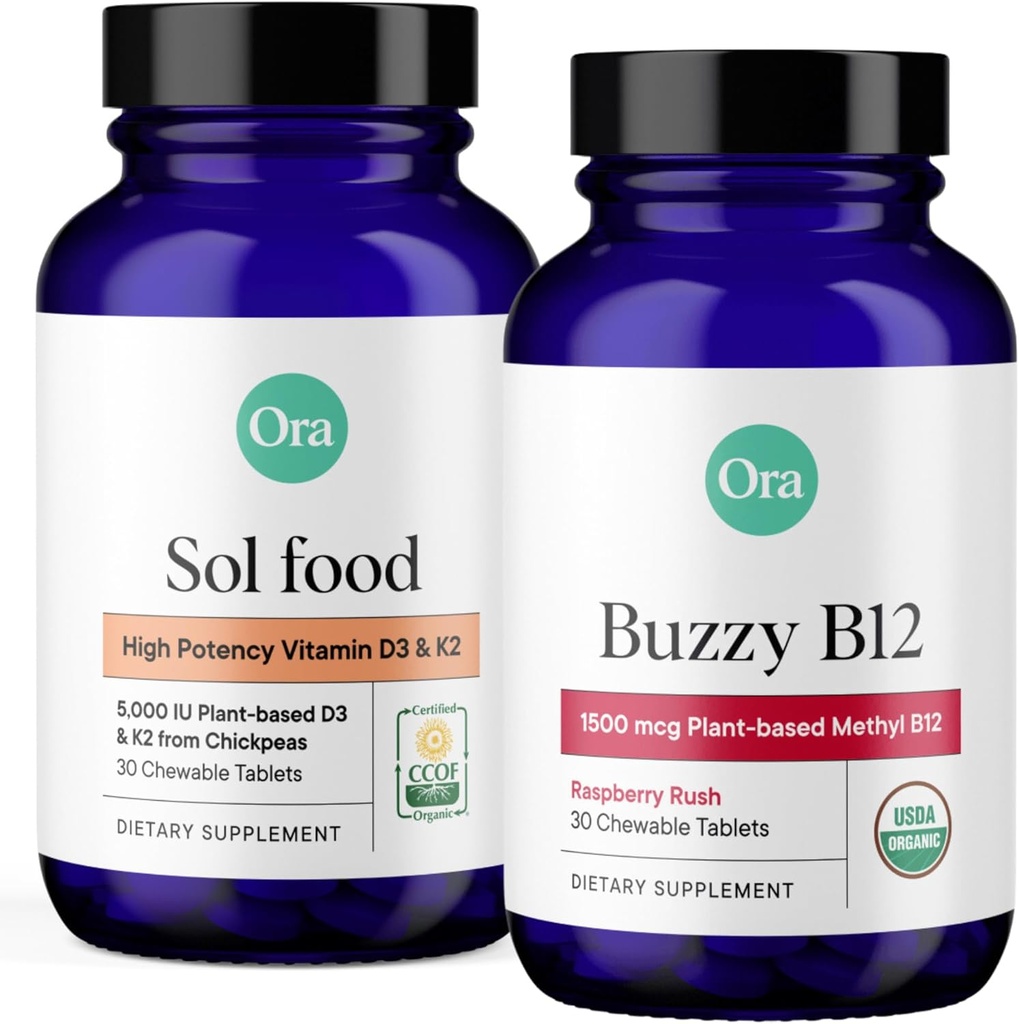 Ora Organik Vitamin D3 5000IU + K2 & Vitamin D3 2000IU Sche: Vegan D from Lichen and K2 from Chickpeas, 30 Chewable Tabletler + Vegan D from Lichen for Bone Health, 30 Vegan Tabletler
