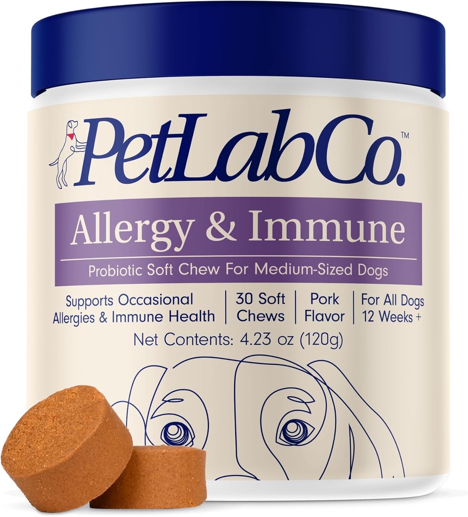 PetLab Co. Αλλεργία & ανοσοποιητικά καθημερινά προβιοτικά για σκύλους. Υποστηρίζει την παραγωγή ζύμης, εποχιακές αλλεργίες, διαλείπουσα φαγούρα, κόκκαλο & Digestive υγεία για σκυλιά μεσαίου μεγέθους, συσκευασία μπορεί να Vary