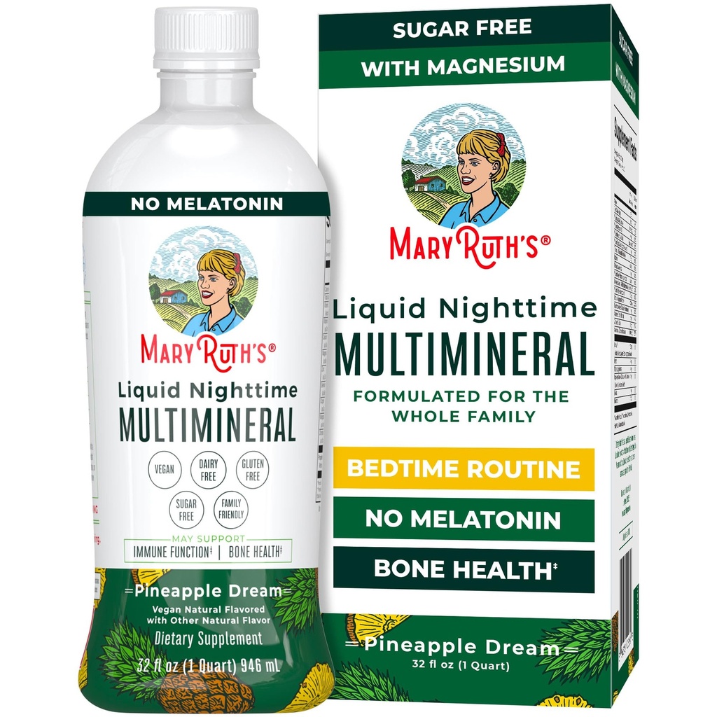 MaryRuth Organics Liquid Nighttime Multimineral | NO Melatonin | Citrate | Kalsiyum | çinko | Vitamin D3| 4 Flavors | Vegan | Sugar Free | Gluten Free | 32 Oz