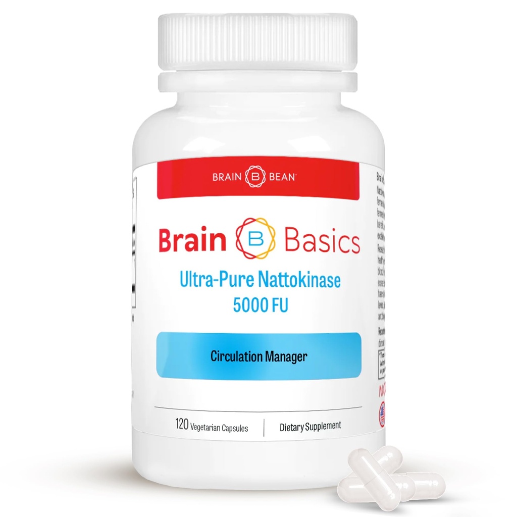Brain Basic Ultra-Pure Nattokinase 5000 FU – 120 Capsules - Natural Blood Circulation Support with Highest Potency Available – Non-GMO, Vegan, Gluten Free