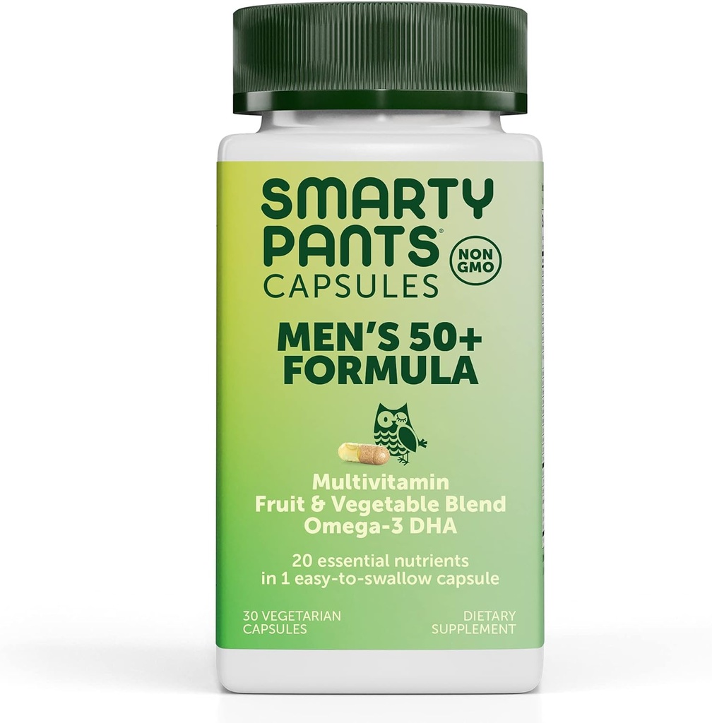 SmartyPants Multivitamin for Men 50+: Omega-3 DHA, Immunity, Vitamins D3, C, B6, B12, Vitamin A for Eyes, Folate, Selenium, One Per Day, 30 Capsules, 30 Day Supply