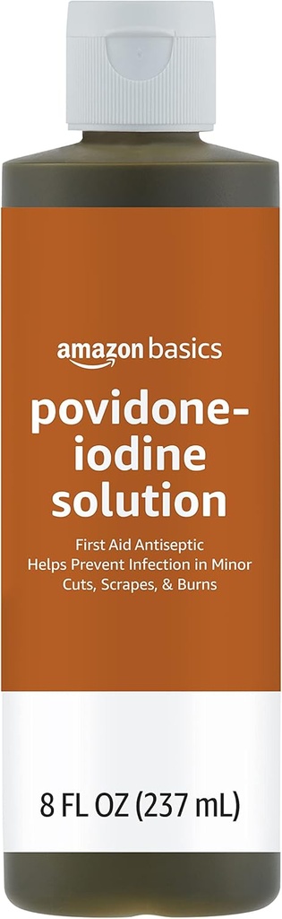 Βασικές Αντισηπτικές πρώτες βοήθειες, 10% Povidone Iodine Λύση πρώτων βοηθειών Αντισηπτικές, Άγευστες, 8 ρευστές ουγγιάδες, 1-πακέτο (προηγούμενα Solimo)